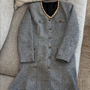 Gray Tweed Dress with Gold Accents